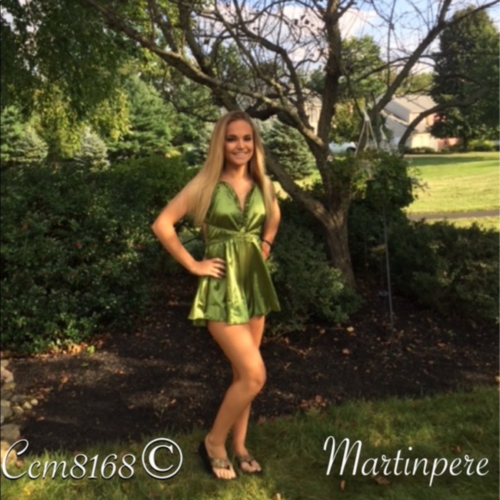 Green and Pink Sexy Satin Backless Romper - Picture 5 of 5